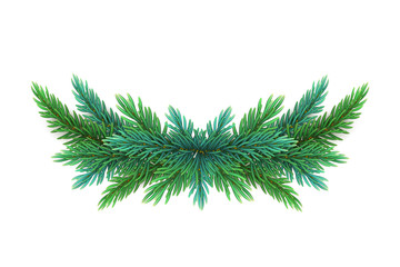 A realistic, detailed New Year's wreath of pine tree branches to create postcards, banners for the site. Realistic xmas decoration elements.