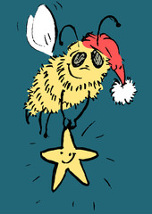 Christmas bee - funny cartoon illustration