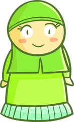 Funny and cute muslim girl with green hijab
