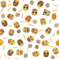 Fototapeta premium Cute seamless pattern with cartoon emoji potatoes