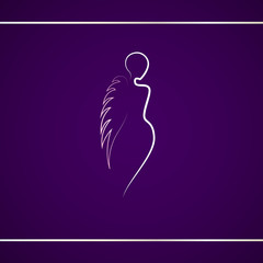 Silhouette of woman with angel wing. Logo design template