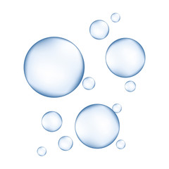 bright blue soap bubbles on white background vector illustration