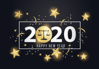  happy new year 2020. 2020 with Scales of justice . concept for lawyer, attorney and law
