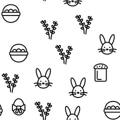 Happy Easter Vector Seamless Pattern Thin Line Illustration