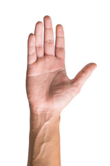 various gestures and sign of Man's hand isolated on white background with clipping path.