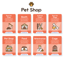 Pet service color linear icons set