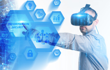 Business, Technology, Internet and network concept. Young businessman working on a virtual screen...
