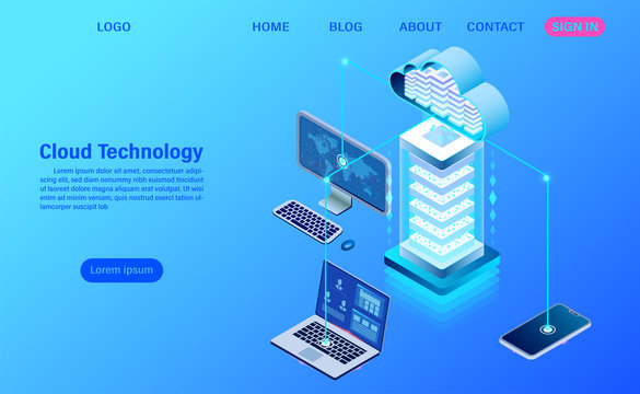modern cloud technology and networking concept. Online computing technology. Big data flow processing concept, Internet data services vector illustration