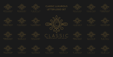 Luxurious Letter Logo Set with classic line art ornament style vector