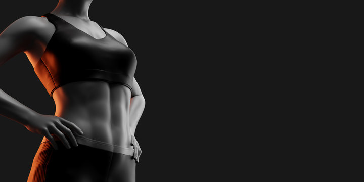 Fitness woman on black background. 3d render