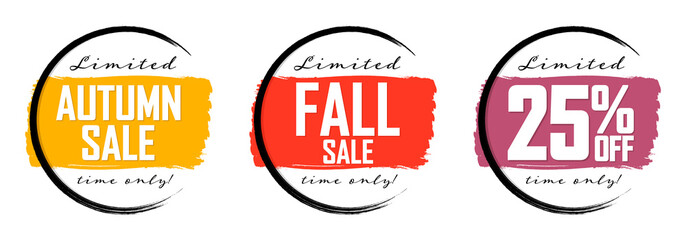 Autumn Sale, 25% off, Fall discount tag, banners design template, Thanksgiving Day, grunge brush, vector