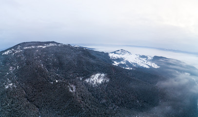 Aerial view of the mystical landscape of a winter
