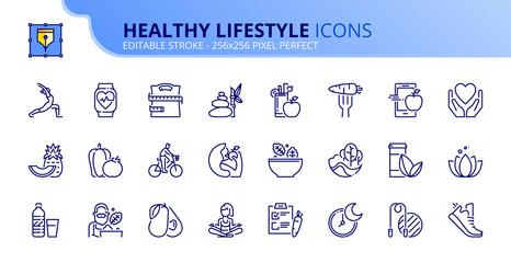Simple set of outline icons about healthy lifestyle