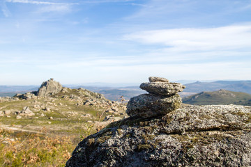 Landscape with cairn in Baixa Limia – Serra do Xurés, Galicia, Spain