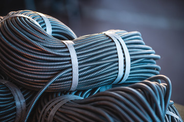 Close-up of a huge bundle of metal flexible tubes