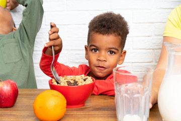 African American brothers having breakfast
