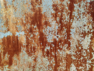 Corroded metal background. Rusty metal background with streaks of rust. Rust stains. Rystycorrosion.