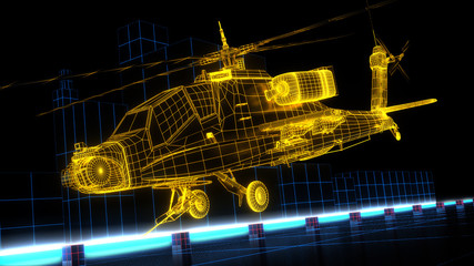 3D render of futuristic wire frame attack helicopter for computer games or tech demo © hknoblauch