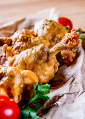 Fried Chicken Wings on wooden table background