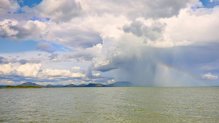 Naklejka na ściany i meble Big powerful storm clouds over the Lake Balaton of Hungary