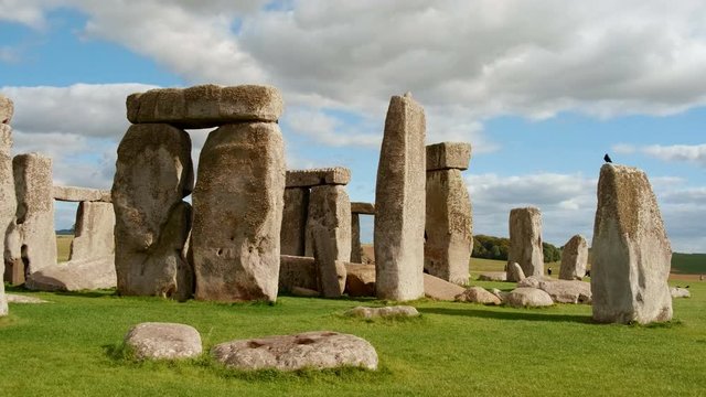 Panoramic view of Stonehenge and Wiltshire Countryside in England, UK. The stone circle dates to 3000 BC and is one of the best known ancient wonders of the world and UNESCO World Heritage Site.