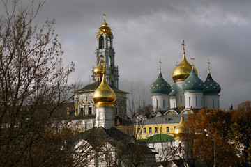 Architecture of Trinity Sergius Lavra, Sergiyev Posad, Russia. Color photo.	