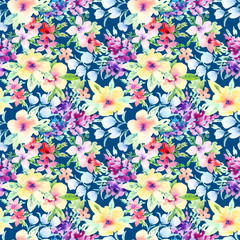 Watercolor floral hand drawn colorful bright seamless pattern - 299126498