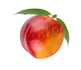 Peach with leaf isolated on white background with clipping path