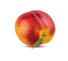 Peach with leaf isolated on white background with clipping path
