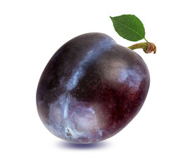 Plum with leaf  isolated on white background with clipping path