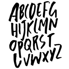 Hand drawn dry brush font. Modern brush lettering. Grunge style alphabet. Vector illustration.