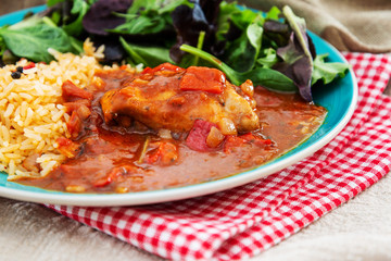 Basque Braised Chicken With Peppers and rice