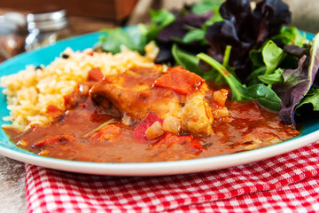Basque Braised Chicken With Peppers and rice
