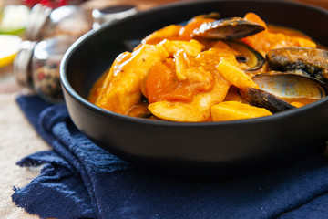 bowl of Mediterranean french fish soup Bouillabaisse