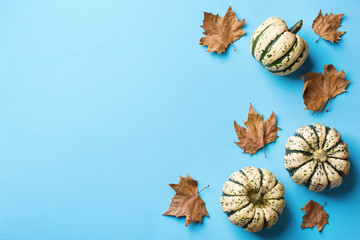 Creative Christmas winter autumn fall composition with decorative leaves