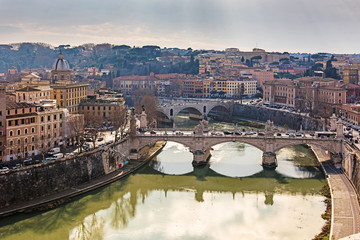 Fototapeta premium Rome city panoramic view. Beautiful panorama of Rome, Rome Rooftop view, Italy