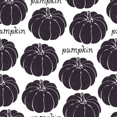 Pumpkin vector seamless pattern, hand drawn vegetable background