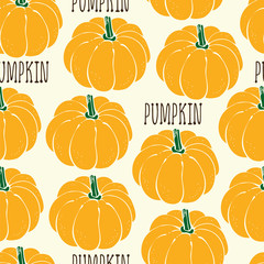Pumpkin vector seamless pattern, hand drawn vegetable background