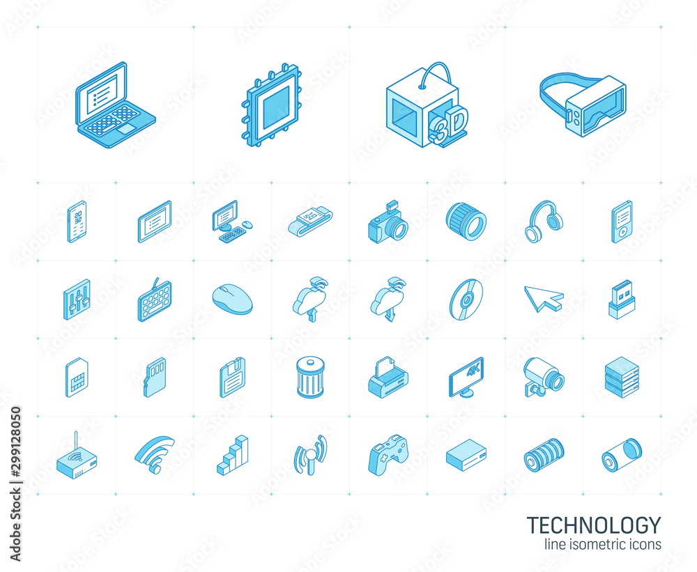 Aufkleber isometric line icon set. 3d vector colorful illustration with technology, digital symbols. cloud com