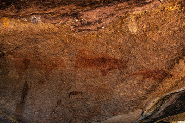 Prehistoric paintings in the cave at Phu Phra Bat historical park Udonthani province, Thailand..