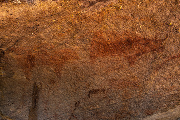 Prehistoric paintings in the cave at Phu Phra Bat historical park Udonthani province, Thailand..