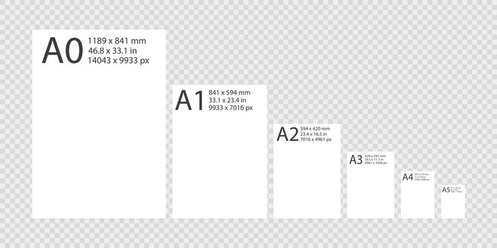 sheets from A0 to A5 format on transparent background