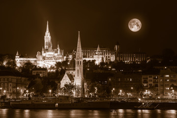 Sepia toned Night view  of Budapest