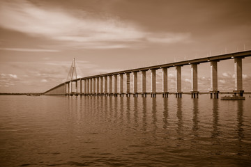 Fototapeta na wymiar Sepia toned Rio Negro Bridge , Manaus, Amazonas Brazil