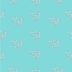 Seamless Simple Pattern with little hand drawn hearts on teal
