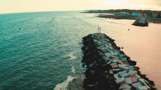 Aerial Footage Along A Jetti In Rye New Hampshire