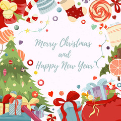 Merry Christmas and Happy New Year hand drawn card - 299132415