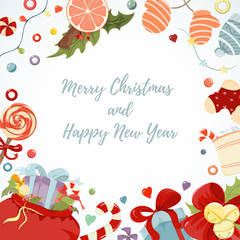 Merry Christmas and Happy New Year hand drawn card - 299132477