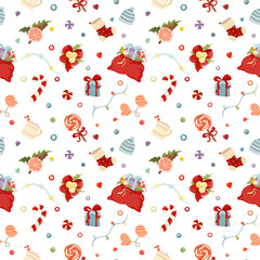 Merry Christmas Happy New Year hand drawn pattern - 299132887