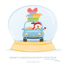 Merry Christmas and Happy New Year hand drawn card - 299133253